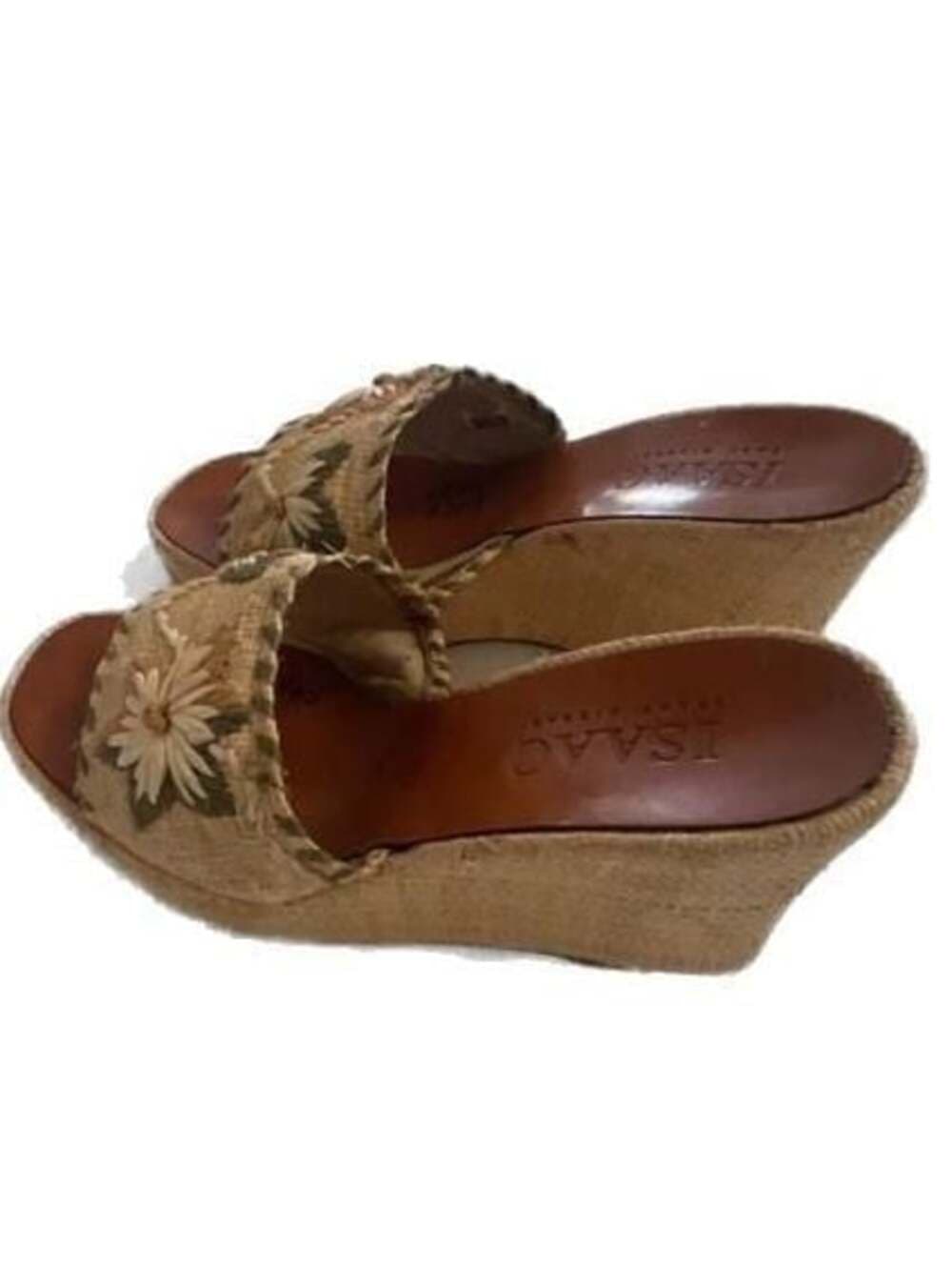 Isaac Mizrahi Vintage Floral Raffia Wedge Sandals