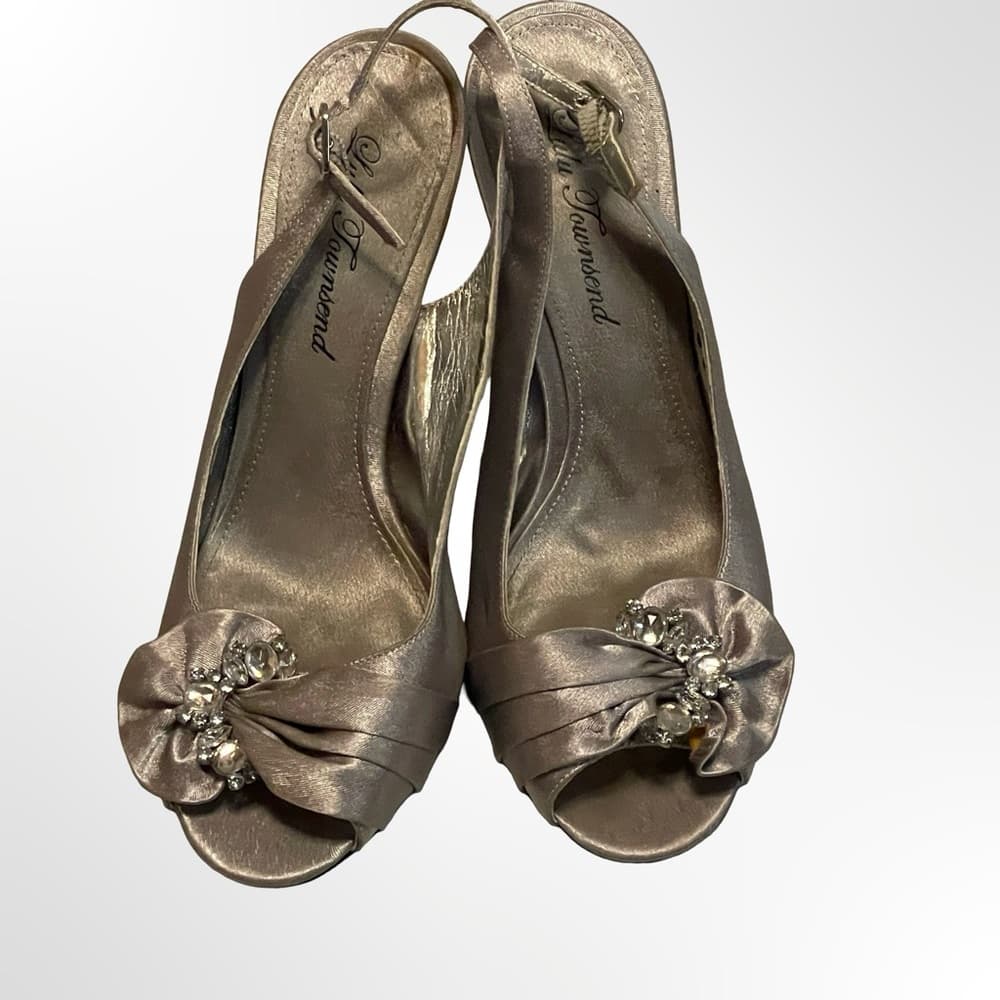Lulu Townsend Metallic Taupe Slingback Peep-Toe Heels size 7.5