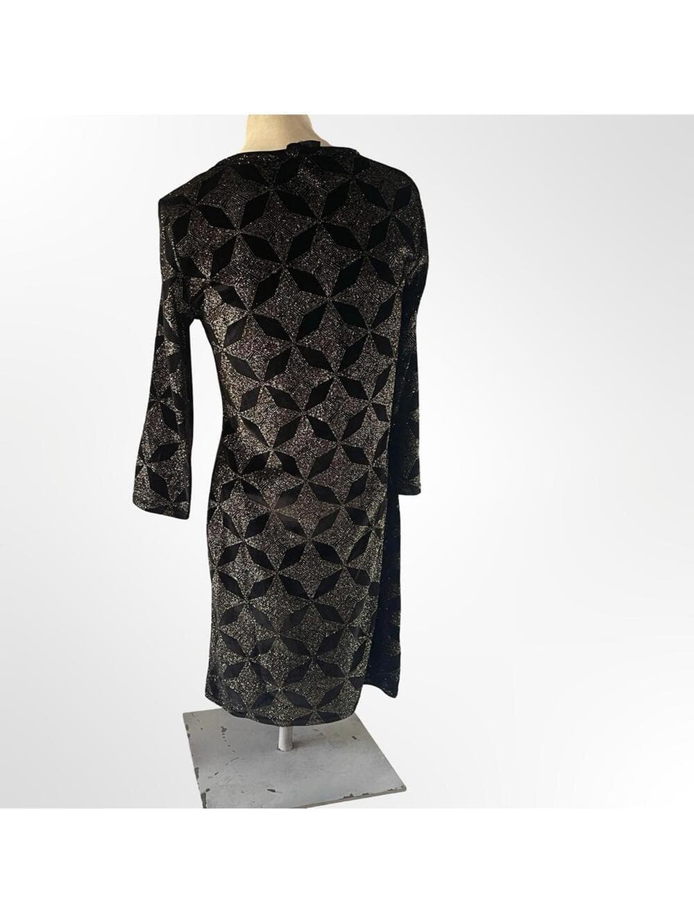 Topshop Black and Gold Geometric Dress in size 8