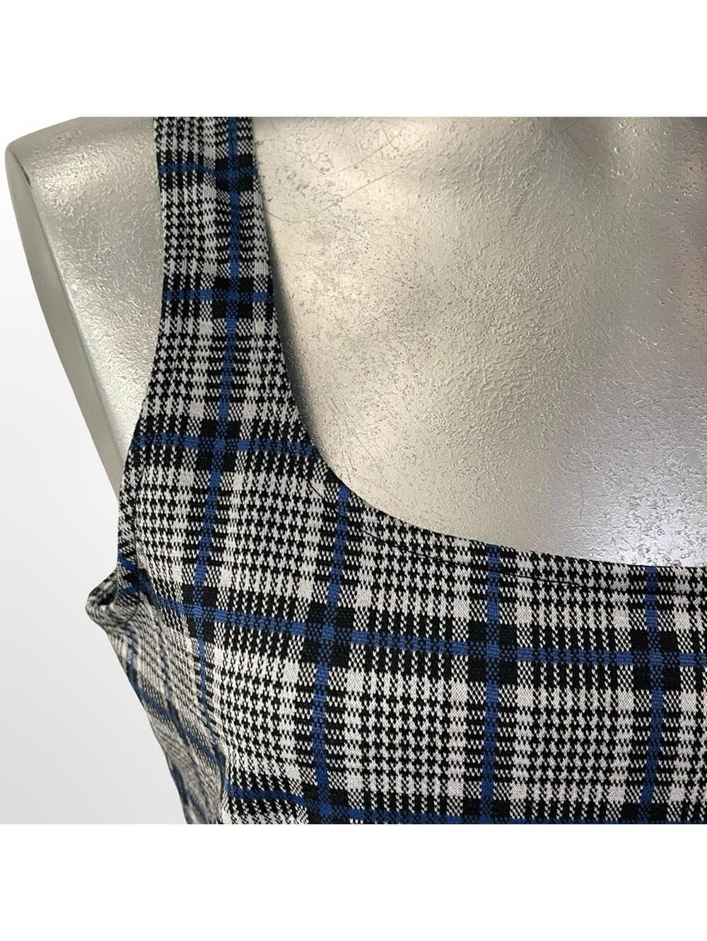 Forever 21 Plaid Square-Neck Mini Dress Navy & White -size L