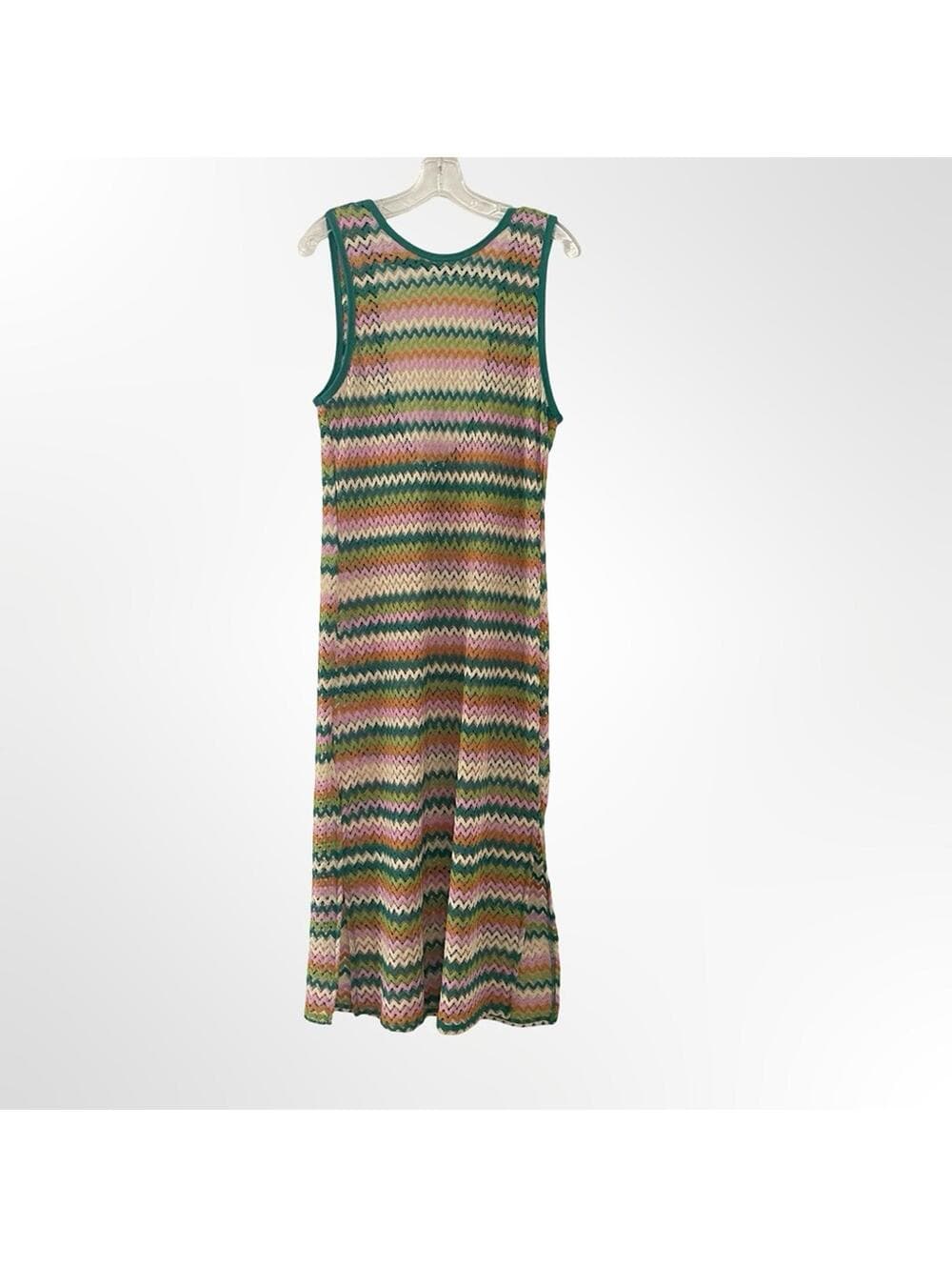 Miken Sleeveless Zigzag Maxi Dress in Green and Pink XL NWT