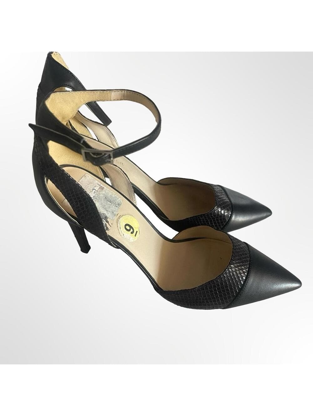 Marc Fisher Black Pointed-Toe Ankle-Strap Pumps with Texture
