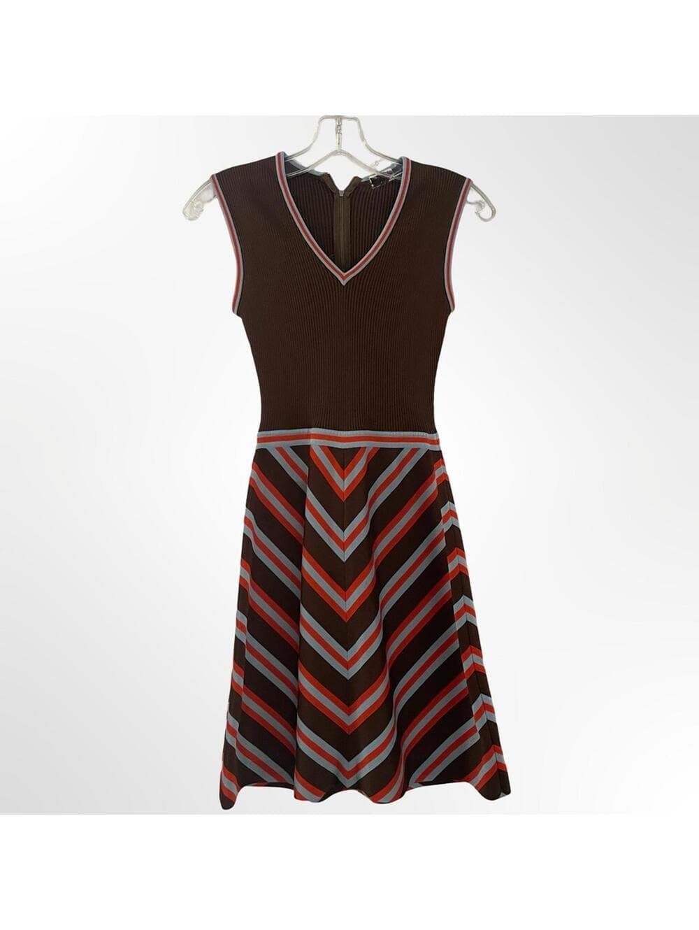 Unbranded Sleeveless Brown Chevron Striped Dress in size S