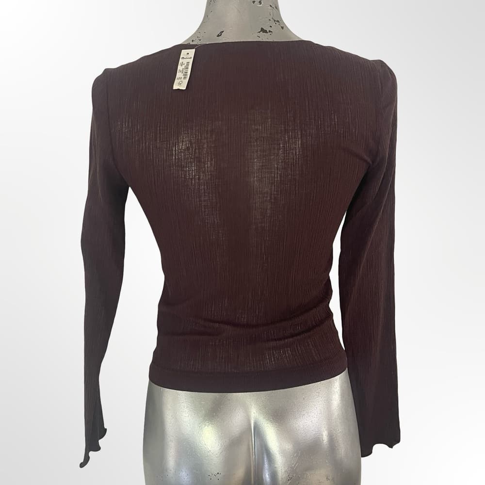 Madewell Brown Long Sleeve V-Neck Ruched Front Top