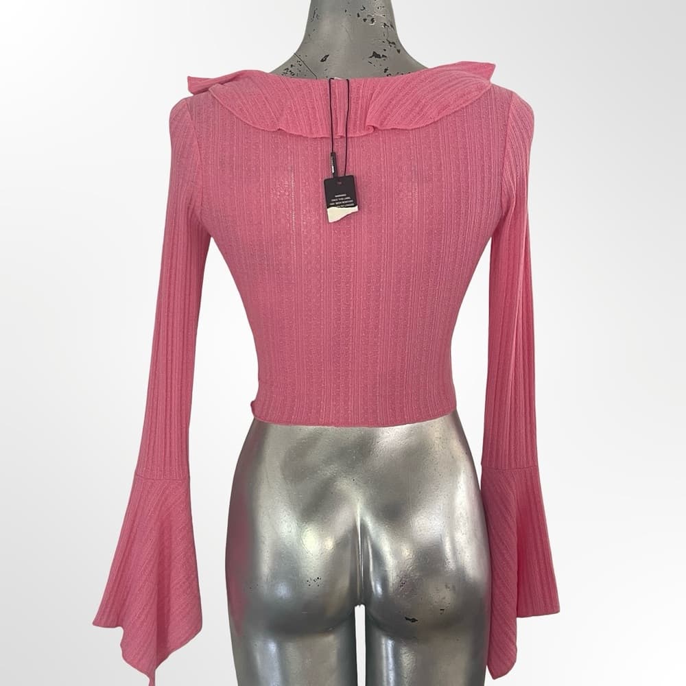 Fashion Nova Pink Ruffle-Trim Crop Top