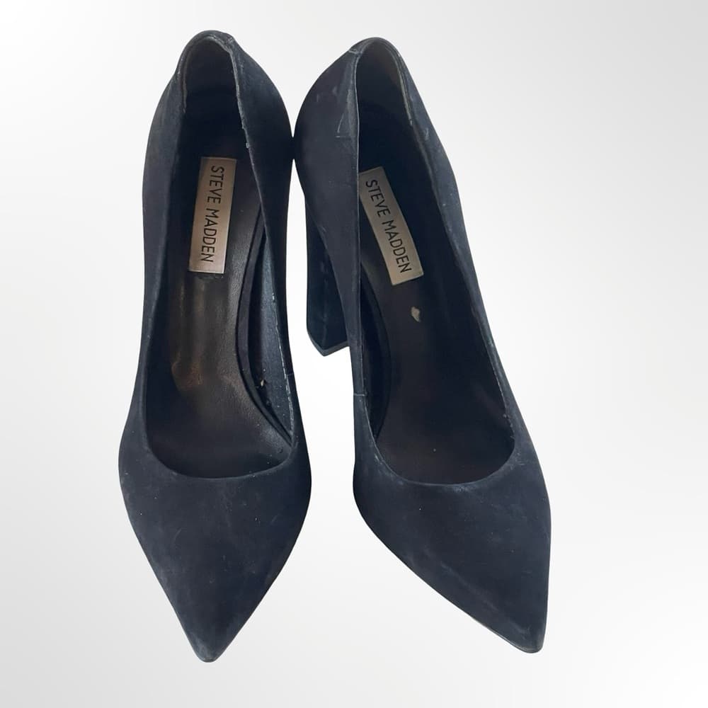 Steve Madden Black Suede Pointed Toe Block Heel Pumps