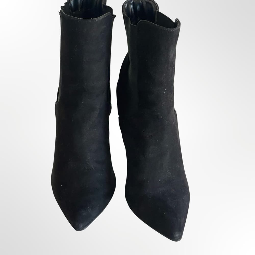 Black Suede Pointed-Toe Stiletto Ankle Boots in size 8