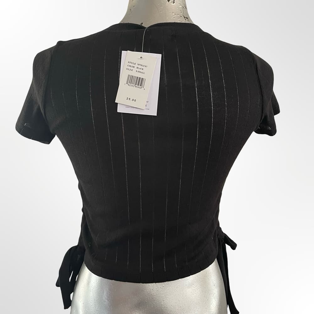 love, Fire Black Ribbed Crop Top with Tie Sides XS NWT