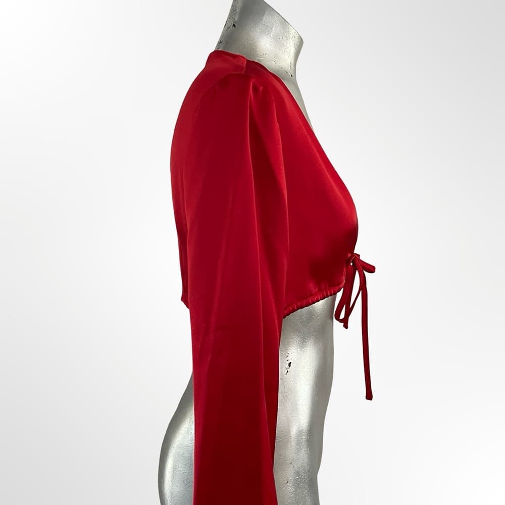 Dynamite Red Satin Tie-Front crop top in XS