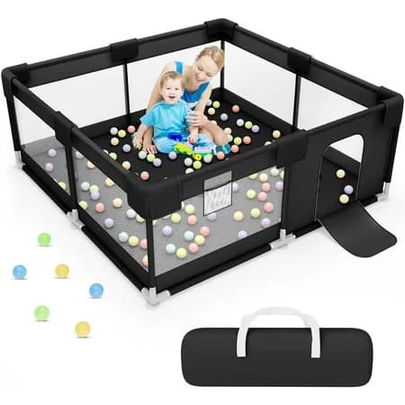 Black Baby Playpen with Balls and Carry Bag