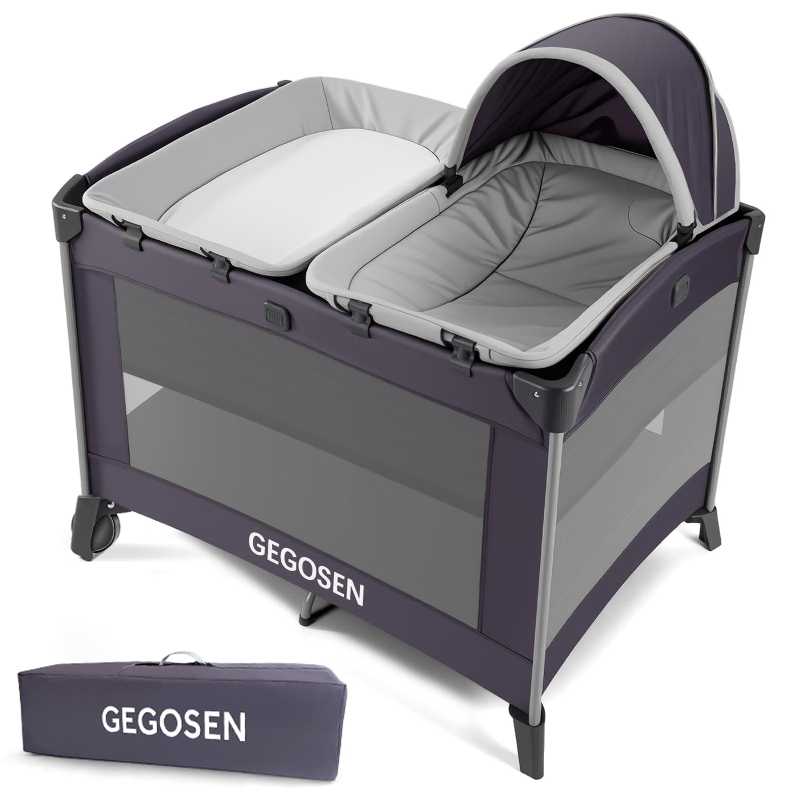 Gegosen Baby Playard with Bassinet and Canopy
