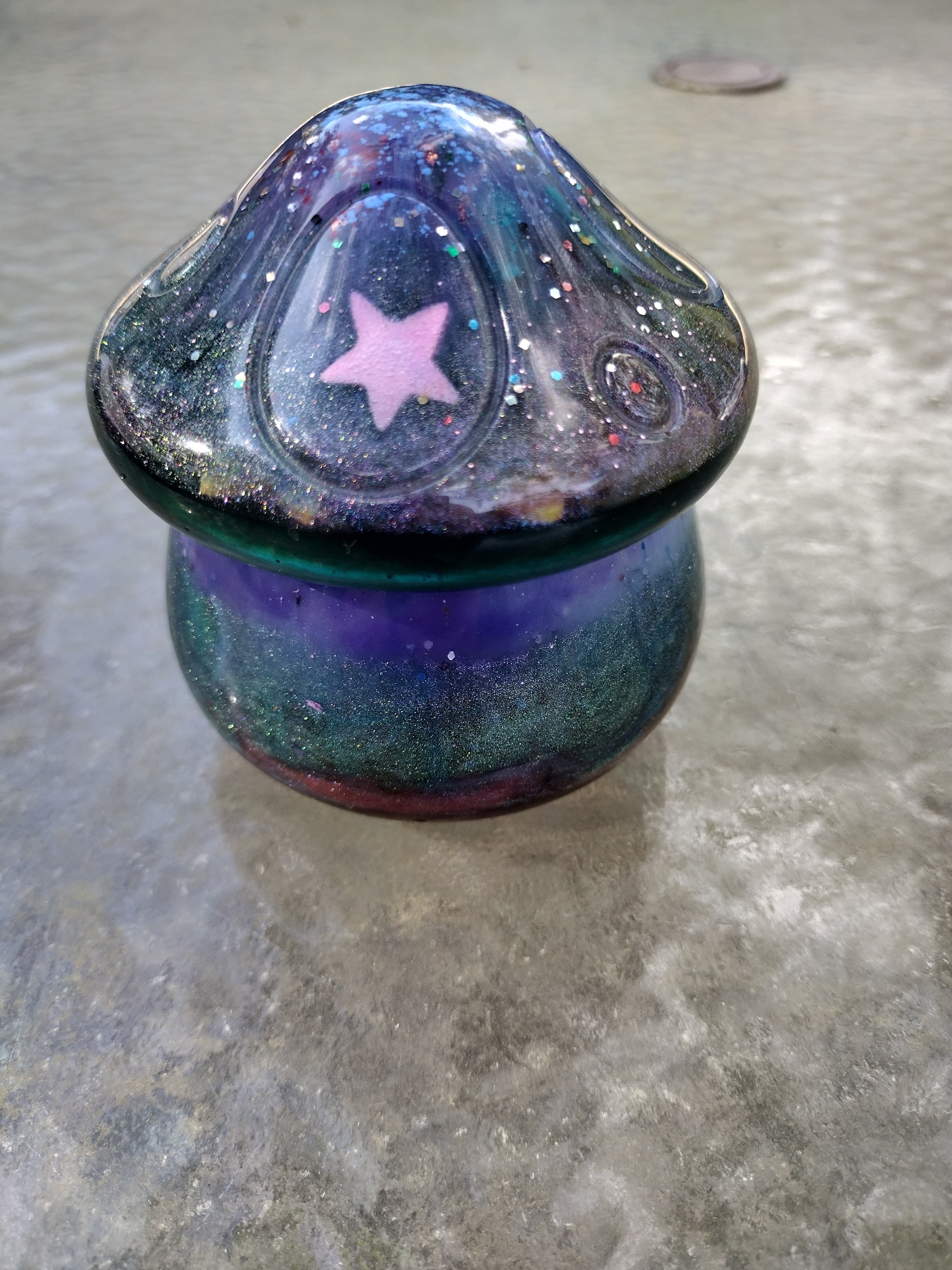 Handmade resin mushroom trinket jar
