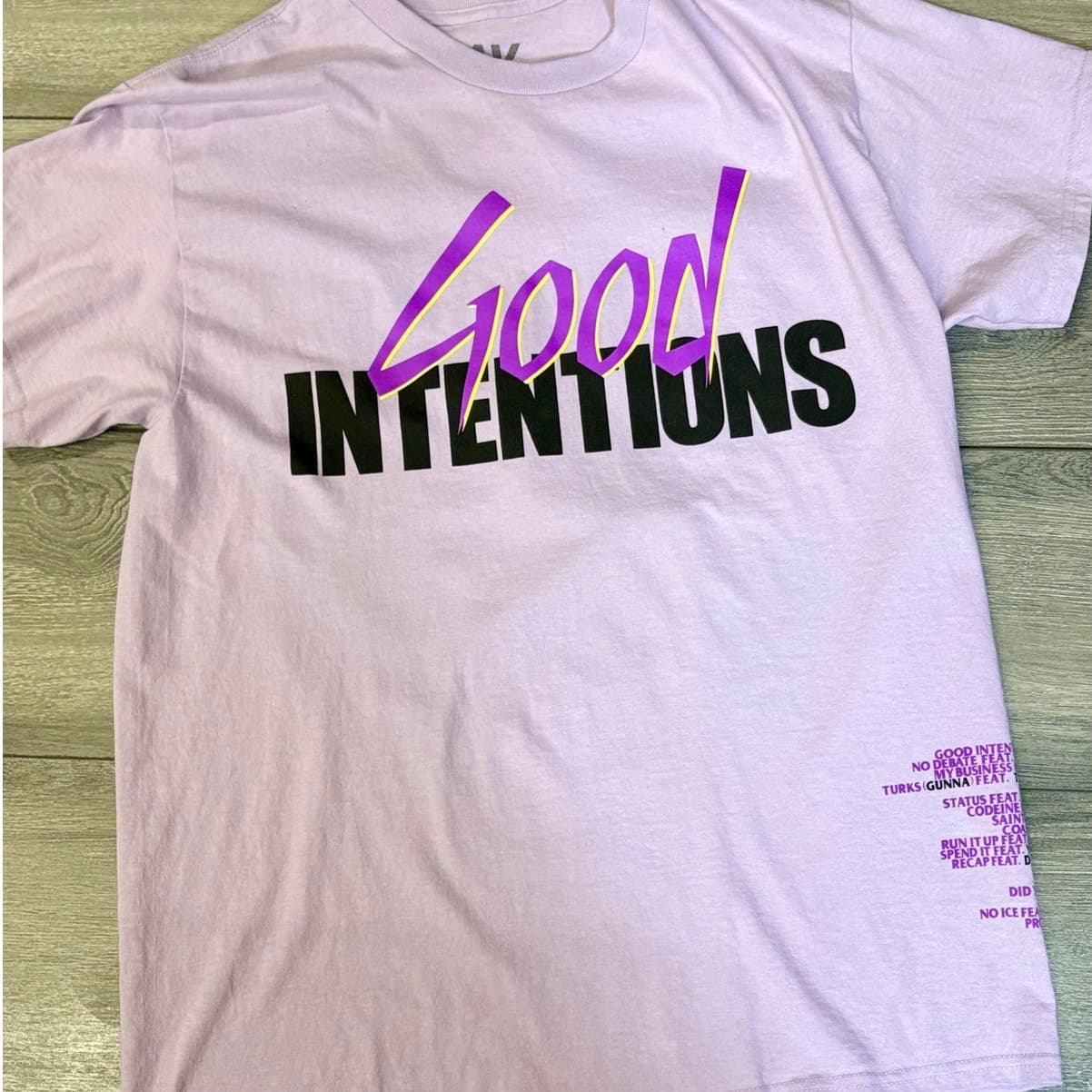 Vlone Good Intentions NAV T Shirt Size Large Lavender Dove Graphic Brand New