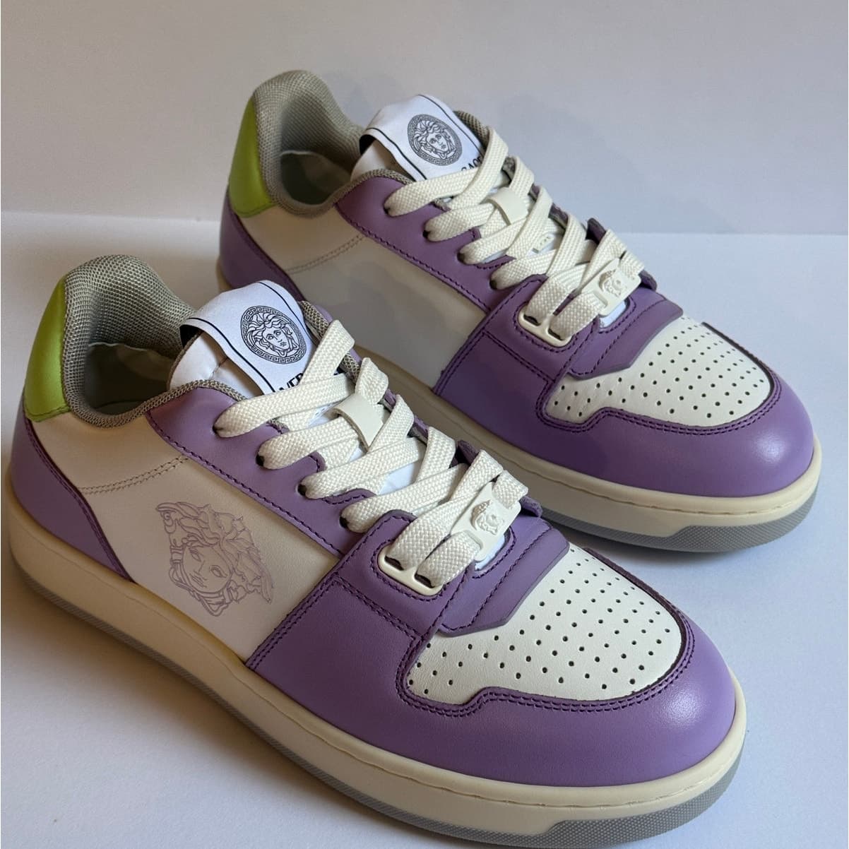 Versace Vitello Tessuto Low Sneakers Baby Violet White EU 35.5 New OG All