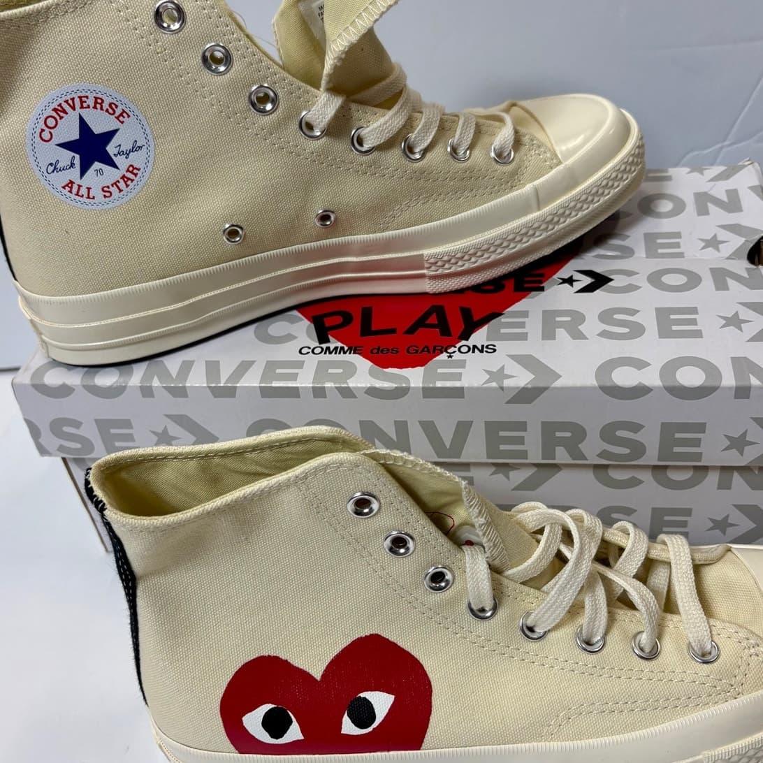 Converse x Comme des Garçons PLAY Chuck 70 Hi Size 8 Cream CDG Heart