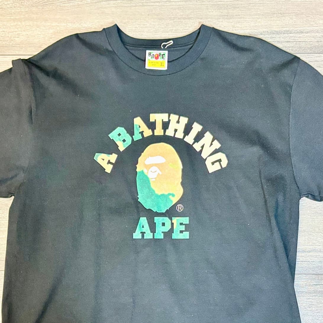BAPE A Bathing Ape College Logo T Shirt Black Multicolor XL Mens
