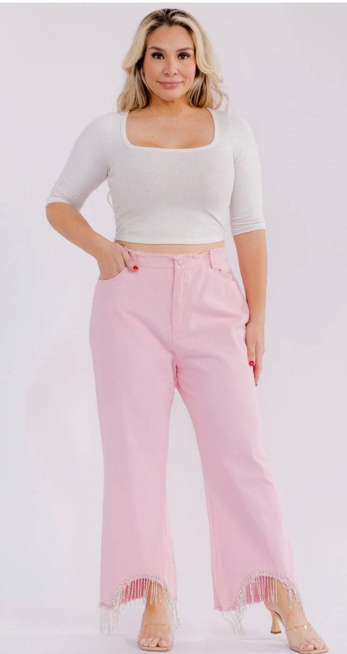 Cotton Candy Fringe Jeans - 2X