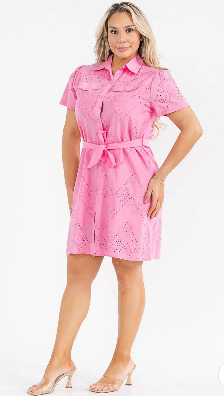 Pretty in Pink Eyelet Dress - 2X