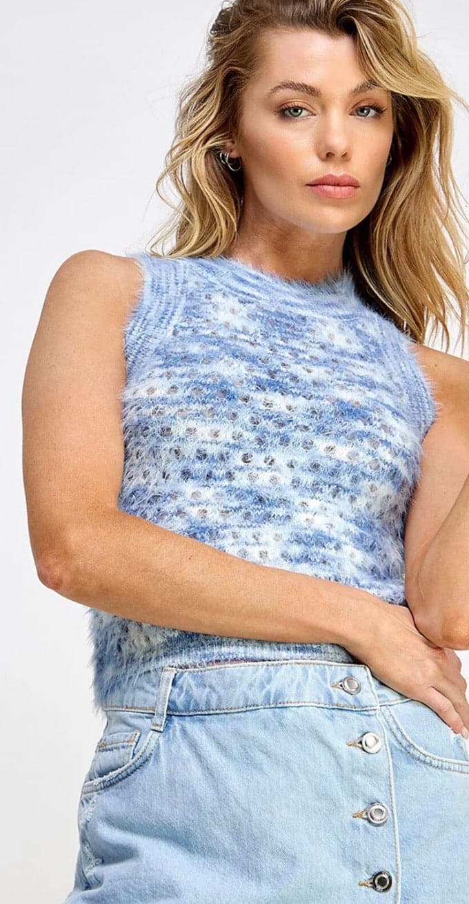 Powder Blue Fuzzy Crop - Large