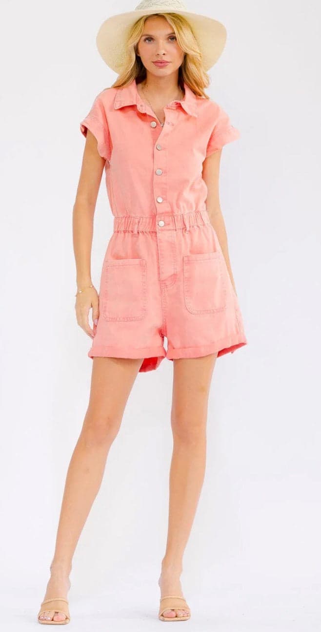 Sweeter Than A Peach Denim Romper - Medium