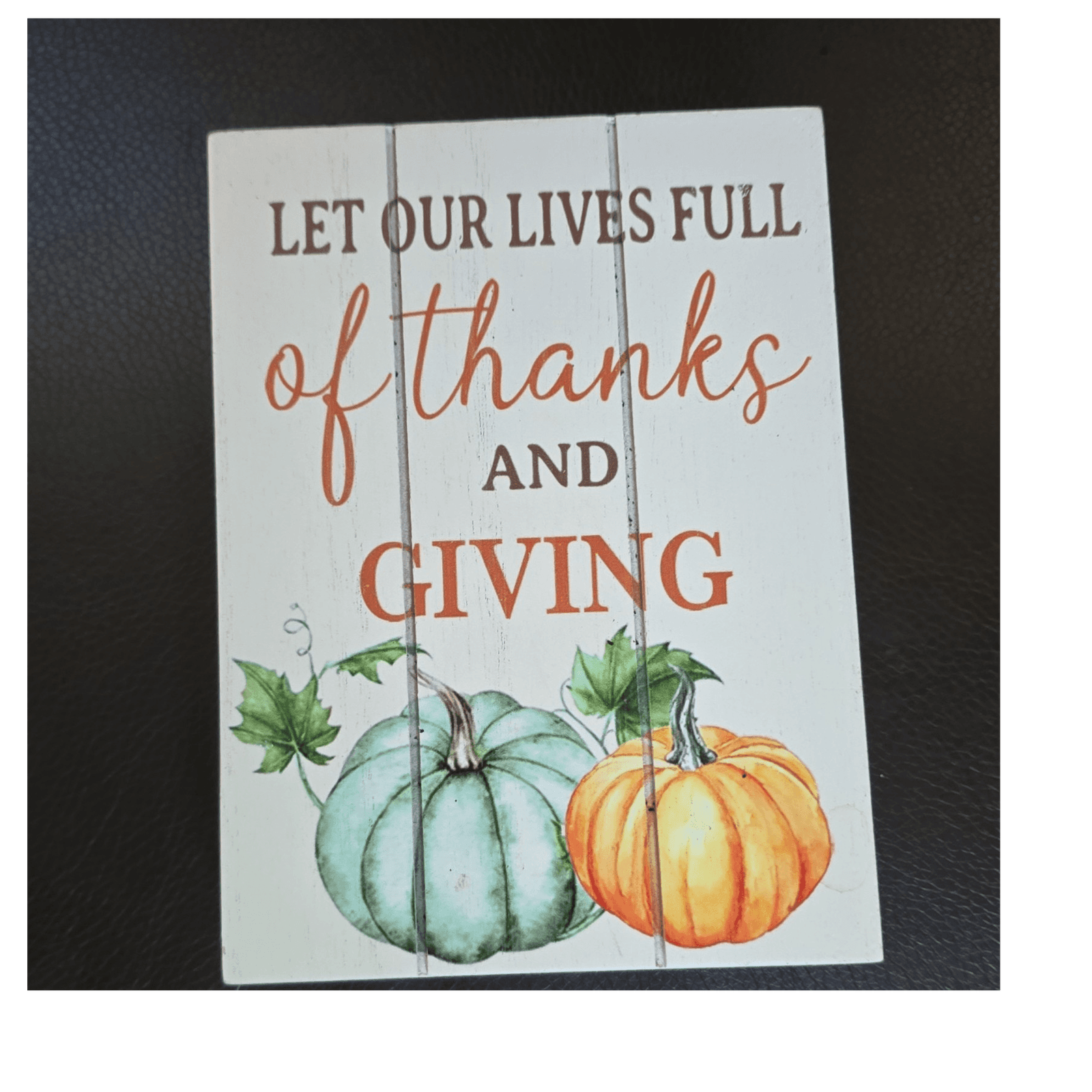 Thanksgiving Wooden Hanging Wall Plaque Pumpkin "Give Thanks" 6x4 Small
