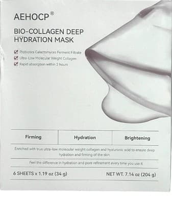 AEHOCP Bio-Collagen Deep Hydration Face Mask 6 Pack Firming Brightening NIB Seal