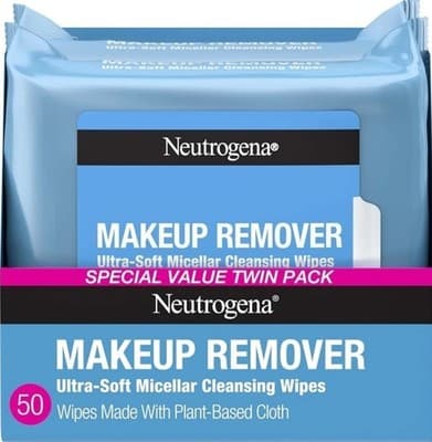 Makeup Remover Wipes Micellar Alcohol Free Waterproof Mascara 50Ct Twin Pack New