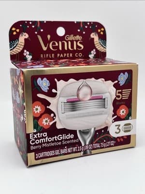 Gillette Venus Extra ComfortGlide Berry Mistletoe Razor Refills 3 Ct NIB NEW!!!