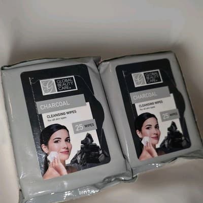 Lot of 2 Global Beauty Care Charcoal Cleansing Wipes 25 Ct Each Sealed NEW!!!