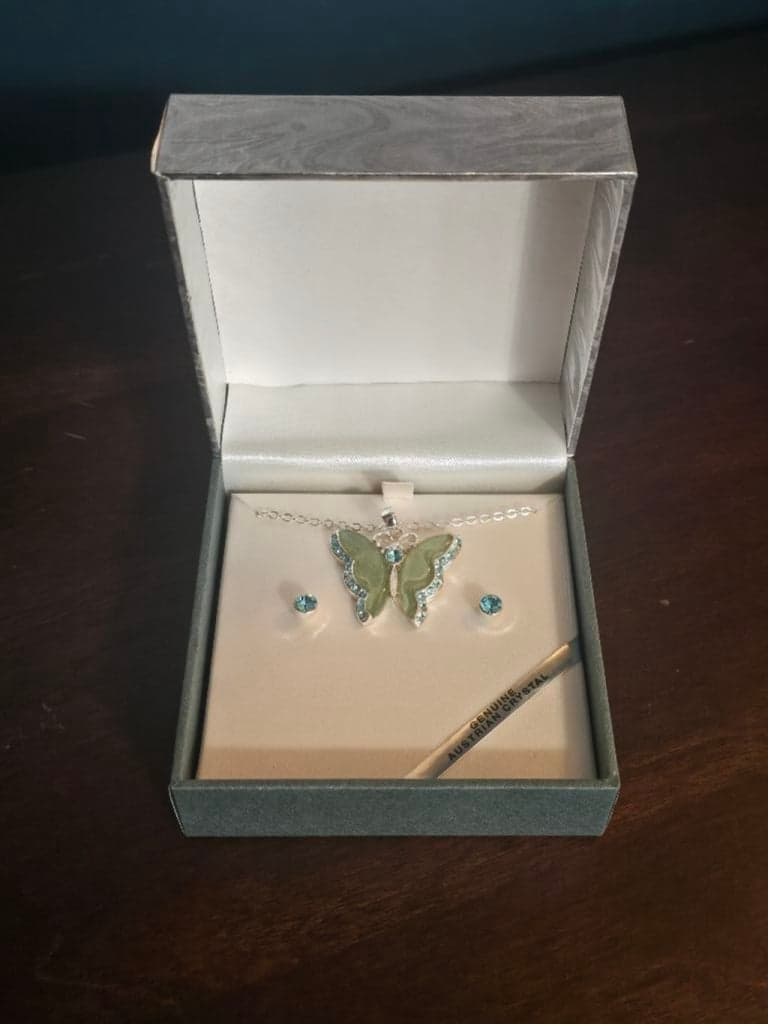 Austrian Crystal Butterfly Necklace with Matching Earrings