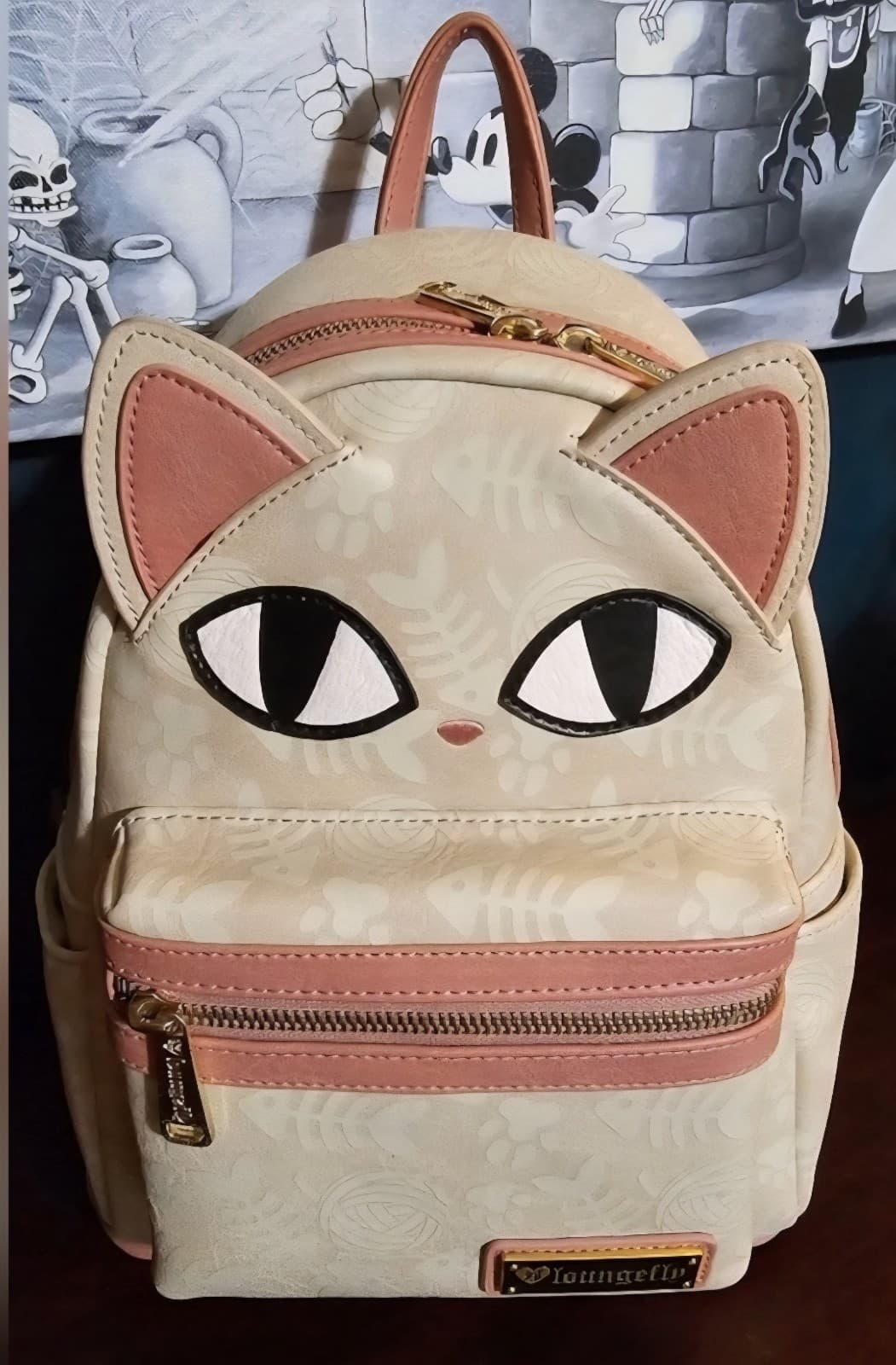 Rare Loungefly Cat Eyes Mini Backpack Stamped Exterior Motif