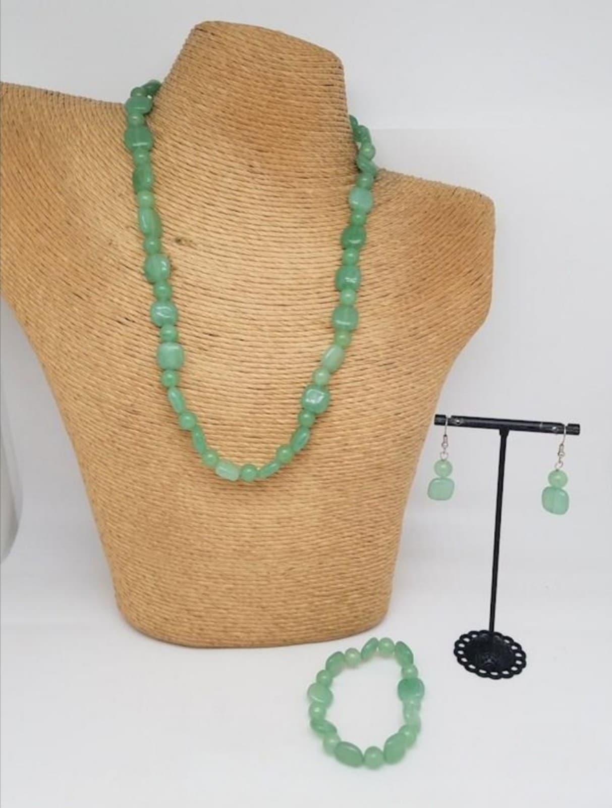 Jadeite 3 Piece Jewelry Set Necklace Bracelet Earrings