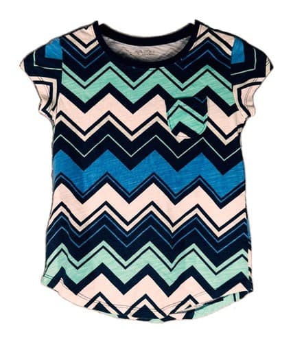 Arizona Jean Co Girls Chevron Pocket T-Shirt Blue Teal White Size S 7/8 Cotton