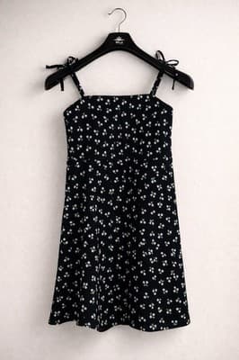SHEIN Girls Spaghetti Strap Summer Sun Dress Size 6 Black W/ Floral Pattern