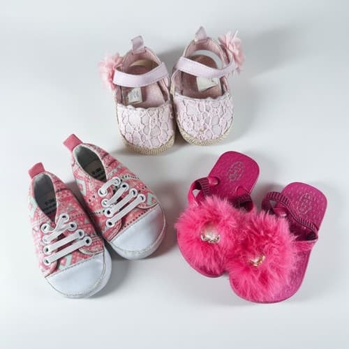 Baby Girl Shoes Bundle 3 Pairs Size 0-3M Sneakers Mary Janes Sandals
