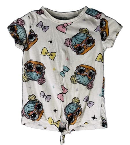 L.O.L. Surprise! Girls Tie-Front Graphic T-Shirt Cream Size Medium M 8 Short