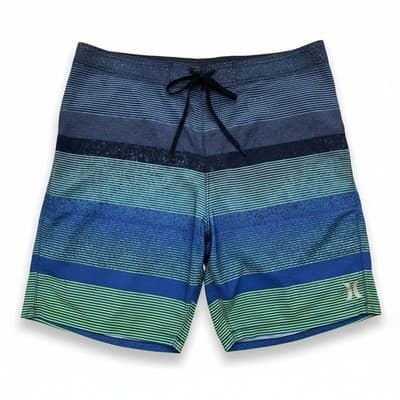 Hurley Phantom Board Shorts Men's Size 40 Blue Striped Swim Trunks Quick Dry