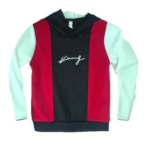 Kids Colorblock Hoodie Red Black White Size 130 7 US Polyester Pullover