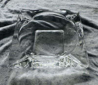 MCM Clear Large Heavy Square Glass Vintage Ash Tray Cigar Ashtray 6" X 1 1/2"