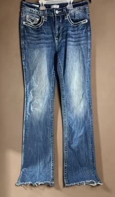 Womens Vigoss Size 29 Boot Cut Medium Wash Embroidered Hem / Pockets Designer