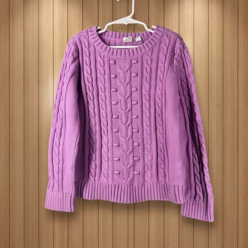 Gap Kids Girls Violet Purple Cable Knit Pom Pom Sweater Size M 8 Excellent
