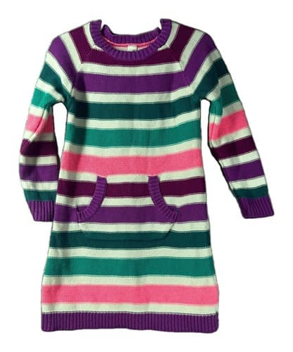 Cherokee Girls Striped Knit Sweater Dress 3T Purple Pink Teal Cotton Blend