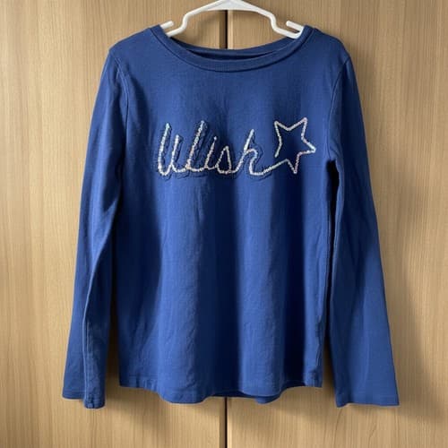 Carter's Girls Blue Wish Sequin Long Sleeve Shirt Size 8 Cotton Blend Tee