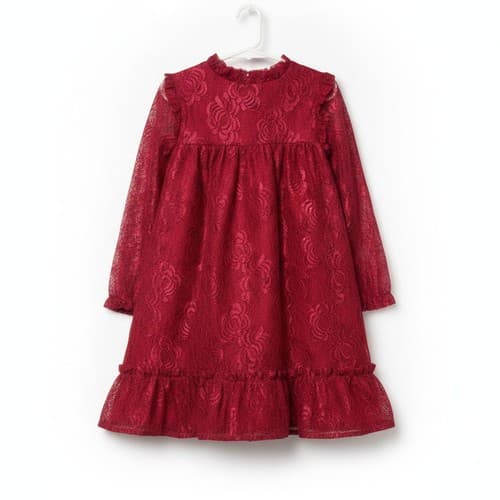 Wonder Nation Girls Red Lace Long Sleeve Tea Length Dress Size 5T Party Holidays