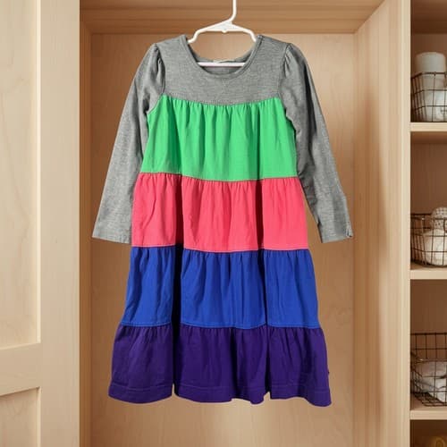 Hanna Andersson Girls Tiered Colorblock Long Sleeve Dress Size 110 US 5 Cotton