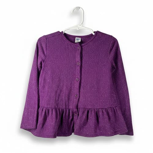 Old Navy Girls Purple Metallic Stripe Peplum Cardigan Sweater Size 3T Excellent