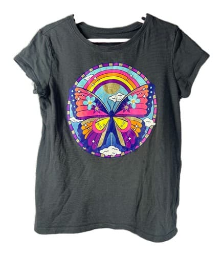 The Children's Place Girls Butterfly Rainbow Graphic T-Shirt Grey Size S 5/6