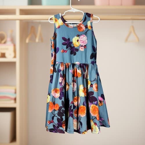 DotDotSmile Girls Floral Tank Dress Size 7 Blue Orange Rose Print Summer Fun