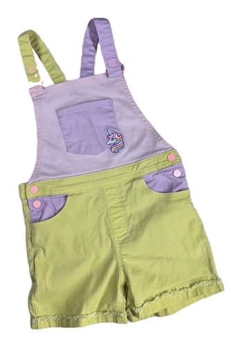 365 Kids from Garanimals Girls Unicorn Pastel Denim Shortalls Size 7