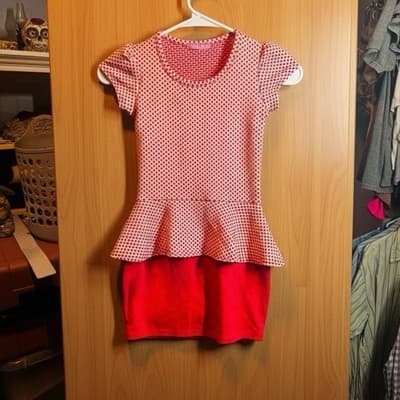 Dream Girl Girls Red White Polka Dot Peplum Knee-Length Dress Size 8 Party